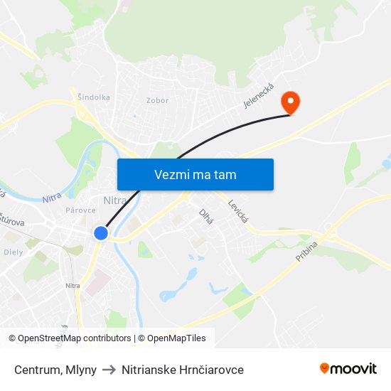 Centrum, Mlyny to Nitrianske Hrnčiarovce map