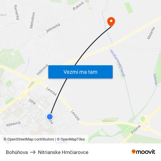 Bohúňova to Nitrianske Hrnčiarovce map