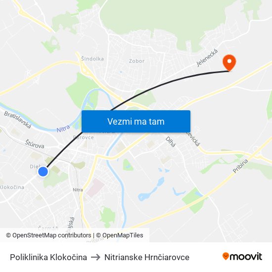 Poliklinika Klokočina to Nitrianske Hrnčiarovce map