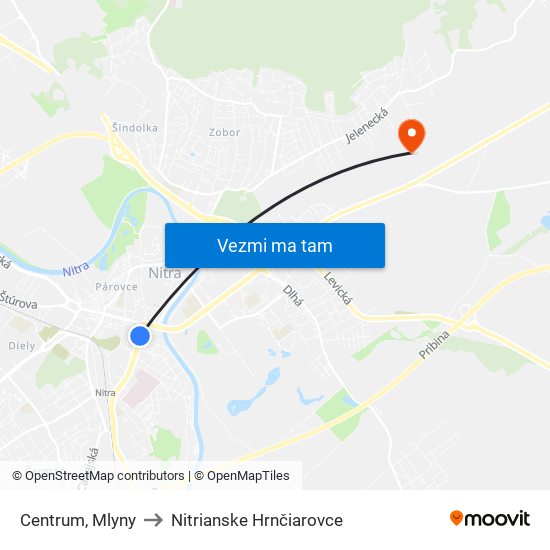 Centrum, Mlyny to Nitrianske Hrnčiarovce map