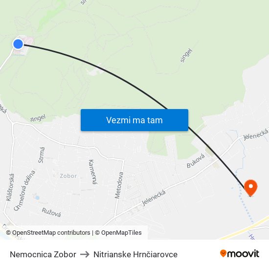 Nemocnica Zobor to Nitrianske Hrnčiarovce map