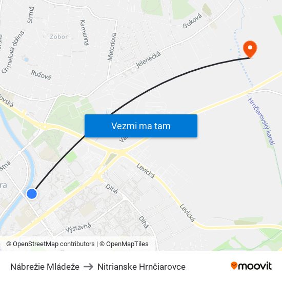 Nábrežie Mládeže to Nitrianske Hrnčiarovce map