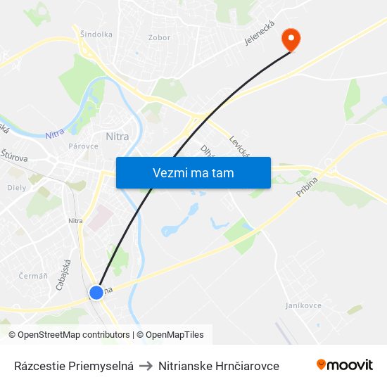 Rázcestie Priemyselná to Nitrianske Hrnčiarovce map