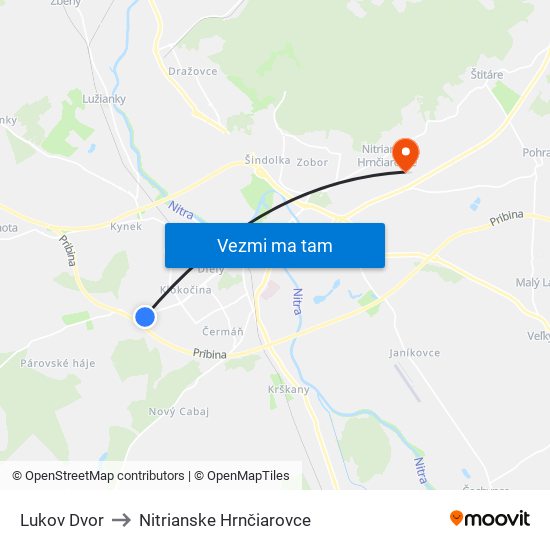 Lukov Dvor to Nitrianske Hrnčiarovce map