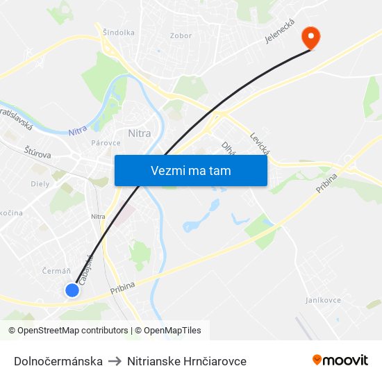 Dolnočermánska to Nitrianske Hrnčiarovce map