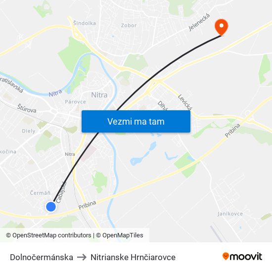 Dolnočermánska to Nitrianske Hrnčiarovce map