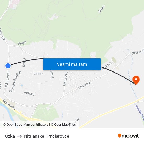 Úzka to Nitrianske Hrnčiarovce map