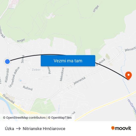 Úzka to Nitrianske Hrnčiarovce map