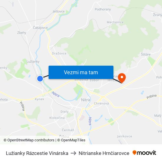 Lužianky Rázcestie Vinárska to Nitrianske Hrnčiarovce map