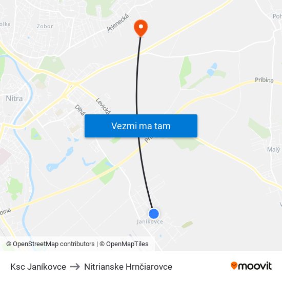 Ksc Janíkovce to Nitrianske Hrnčiarovce map