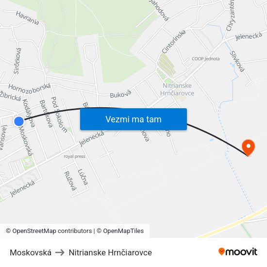 Moskovská to Nitrianske Hrnčiarovce map