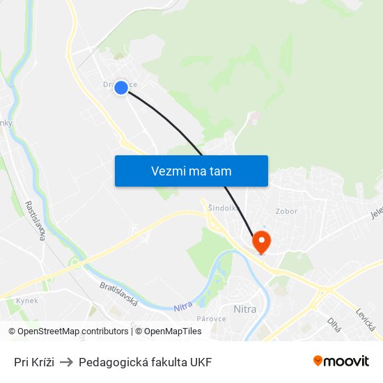 Pri Kríži to Pedagogická fakulta UKF map