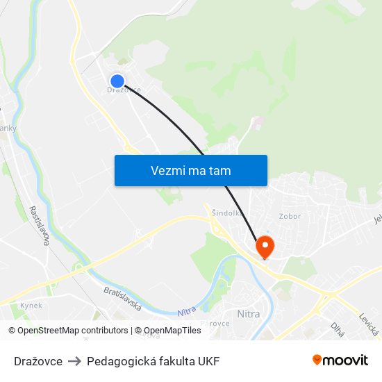 Dražovce to Pedagogická fakulta UKF map