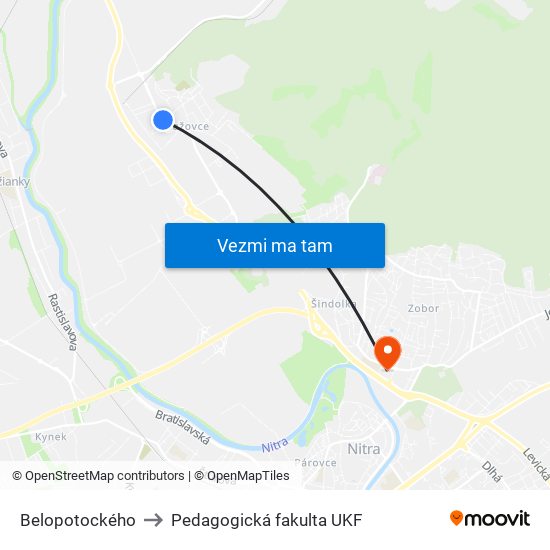 Belopotockého to Pedagogická fakulta UKF map