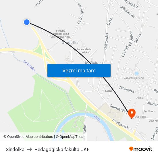 Šindolka to Pedagogická fakulta UKF map