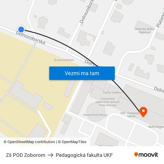 Zš POD Zoborom to Pedagogická fakulta UKF map