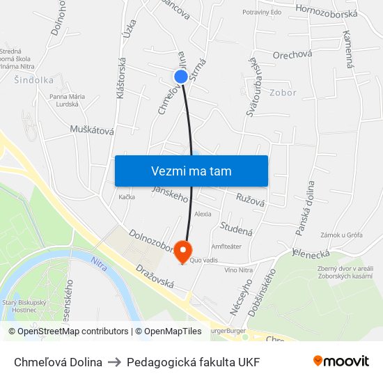 Chmeľová Dolina to Pedagogická fakulta UKF map