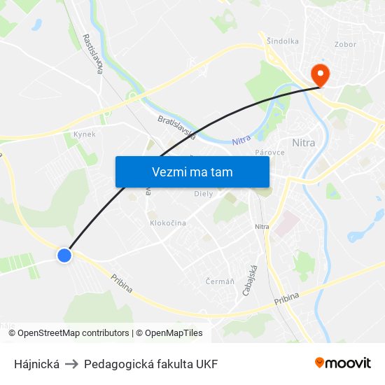 Hájnická to Pedagogická fakulta UKF map