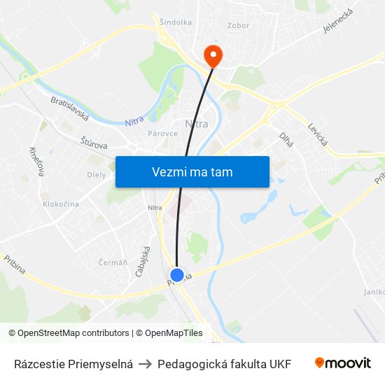 Rázcestie Priemyselná to Pedagogická fakulta UKF map