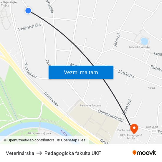 Veterinárska to Pedagogická fakulta UKF map