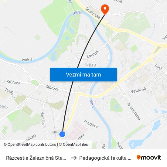 Rázcestie Železničná Stanica to Pedagogická fakulta UKF map