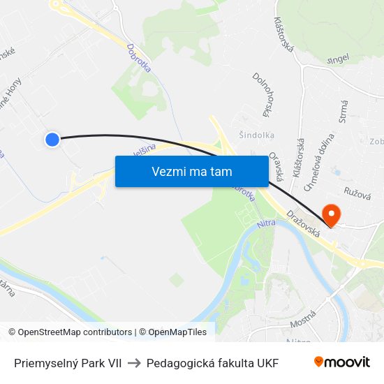 Priemyselný Park VII to Pedagogická fakulta UKF map