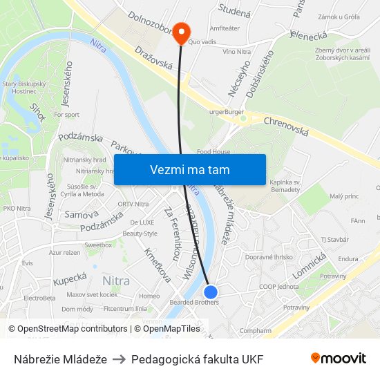 Nábrežie Mládeže to Pedagogická fakulta UKF map