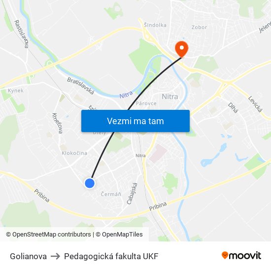 Golianova to Pedagogická fakulta UKF map