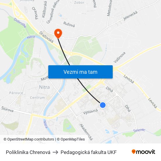 Poliklinika Chrenová to Pedagogická fakulta UKF map