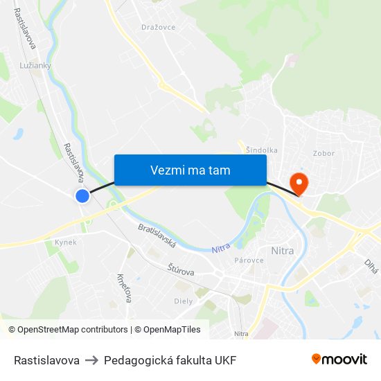 Rastislavova to Pedagogická fakulta UKF map