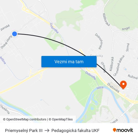 Priemyselný Park III to Pedagogická fakulta UKF map