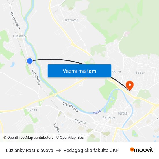 Lužianky Rastislavova to Pedagogická fakulta UKF map