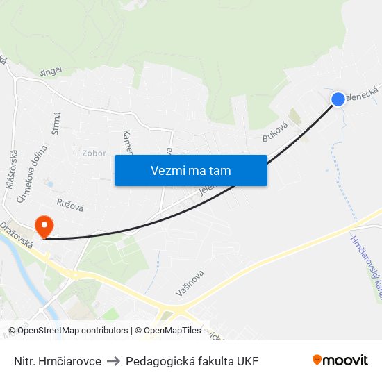 Nitr. Hrnčiarovce to Pedagogická fakulta UKF map