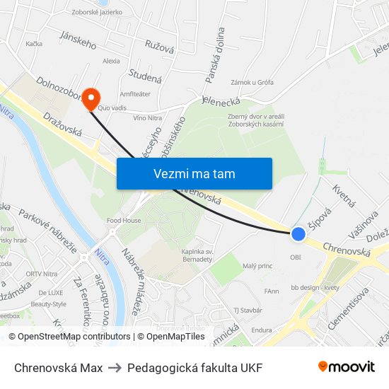 Chrenovská Max to Pedagogická fakulta UKF map