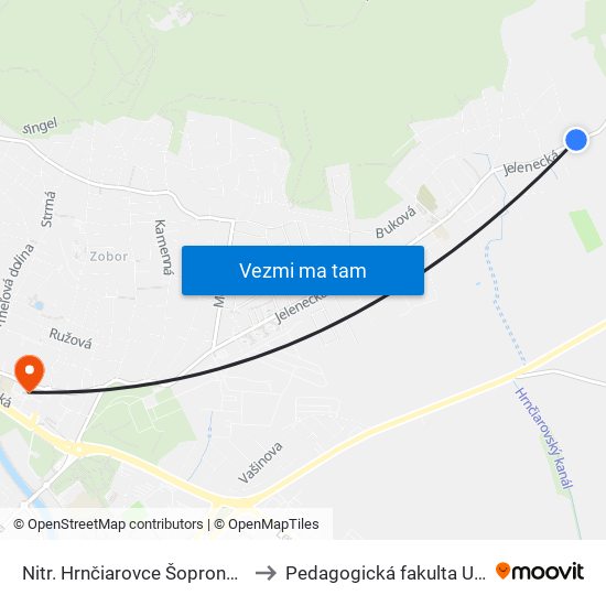 Nitr. Hrnčiarovce Šopronská to Pedagogická fakulta UKF map