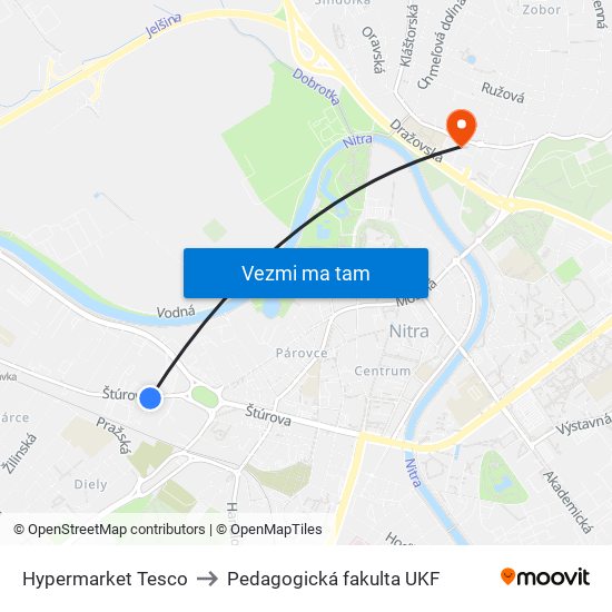 Hypermarket Tesco to Pedagogická fakulta UKF map