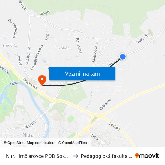 Nitr. Hrnčiarovce POD Sokolom to Pedagogická fakulta UKF map