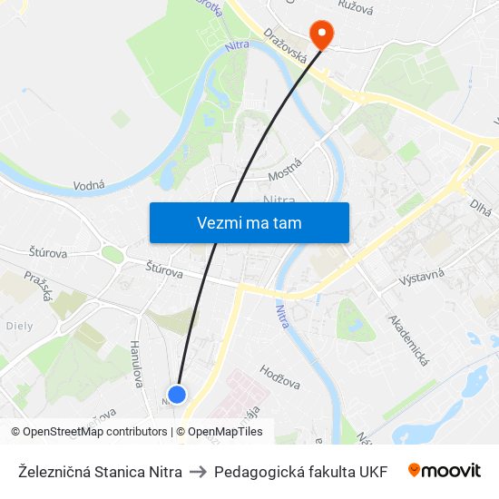 Železničná Stanica Nitra to Pedagogická fakulta UKF map