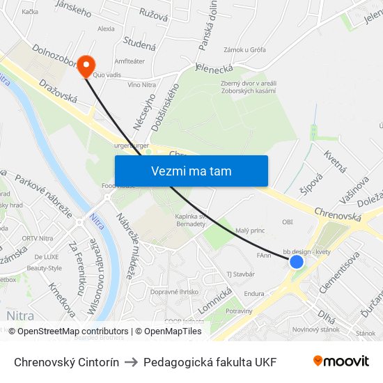 Chrenovský Cintorín to Pedagogická fakulta UKF map