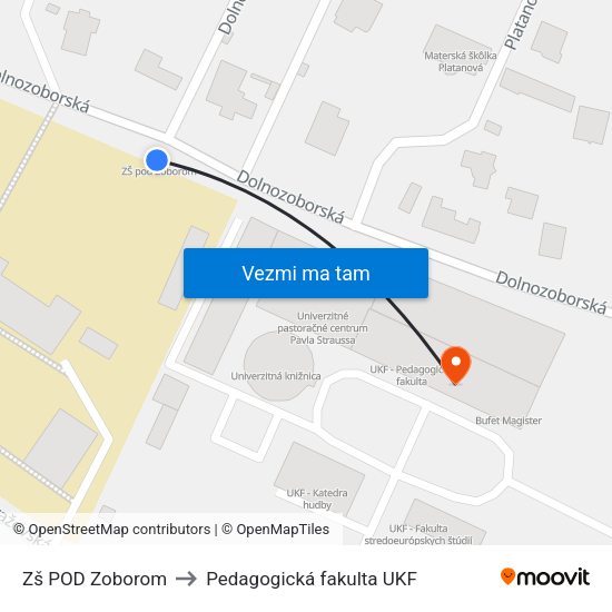 Zš POD Zoborom to Pedagogická fakulta UKF map