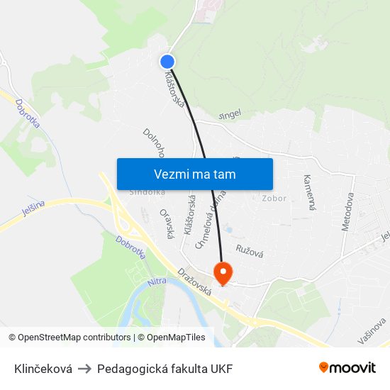 Klinčeková to Pedagogická fakulta UKF map