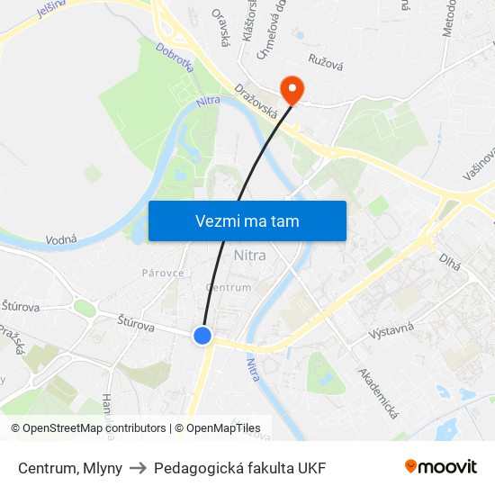 Centrum, Mlyny to Pedagogická fakulta UKF map