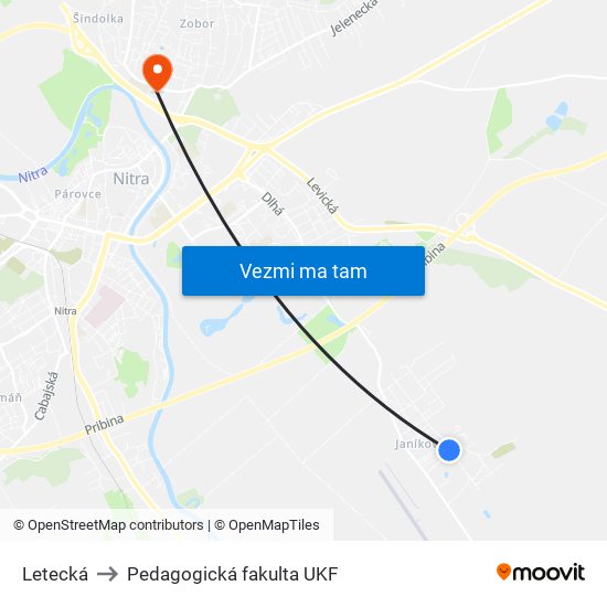 Letecká to Pedagogická fakulta UKF map