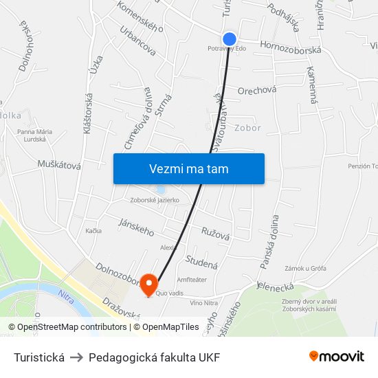 Turistická to Pedagogická fakulta UKF map