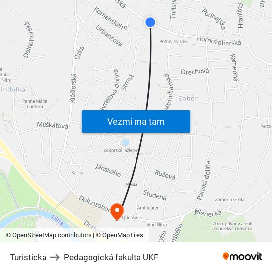 Turistická to Pedagogická fakulta UKF map