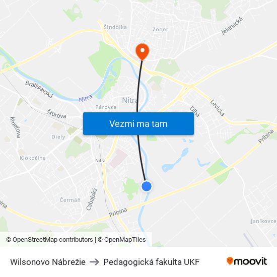 Wilsonovo Nábrežie to Pedagogická fakulta UKF map