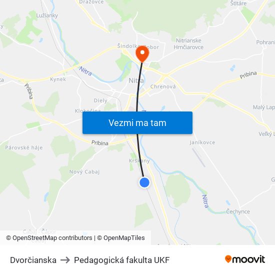 Dvorčianska to Pedagogická fakulta UKF map