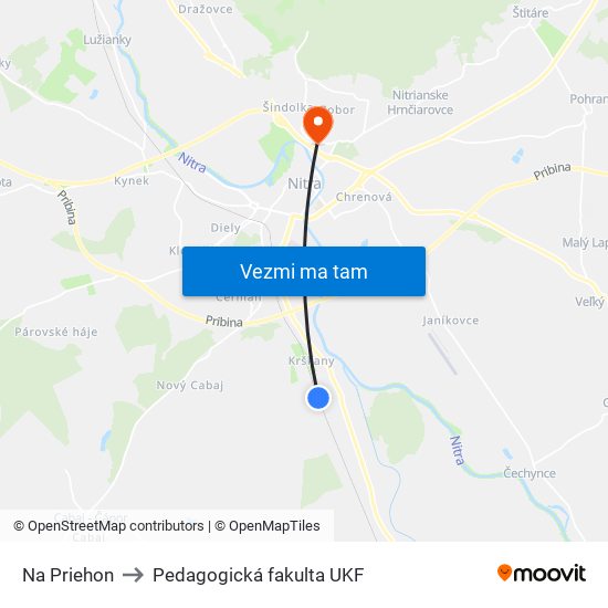 Na Priehon to Pedagogická fakulta UKF map