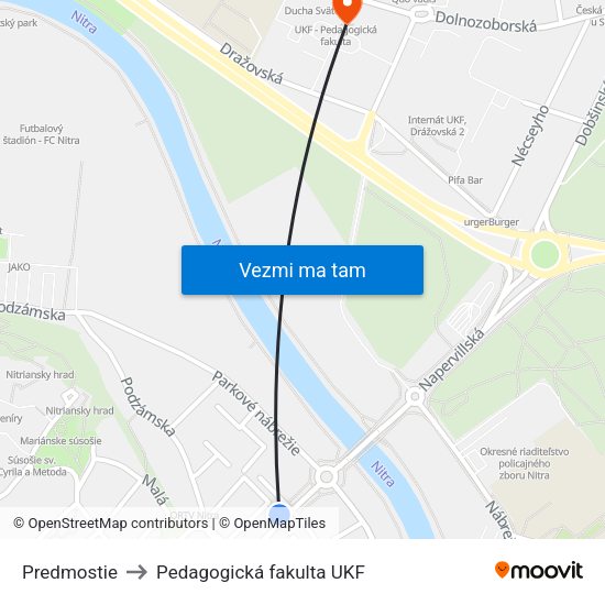 Predmostie to Pedagogická fakulta UKF map