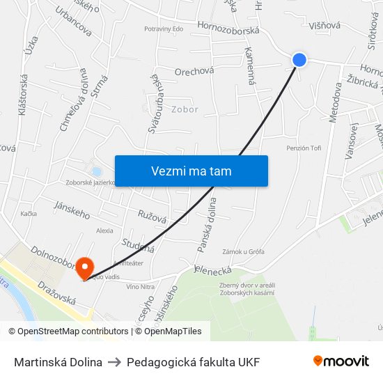 Martinská Dolina to Pedagogická fakulta UKF map